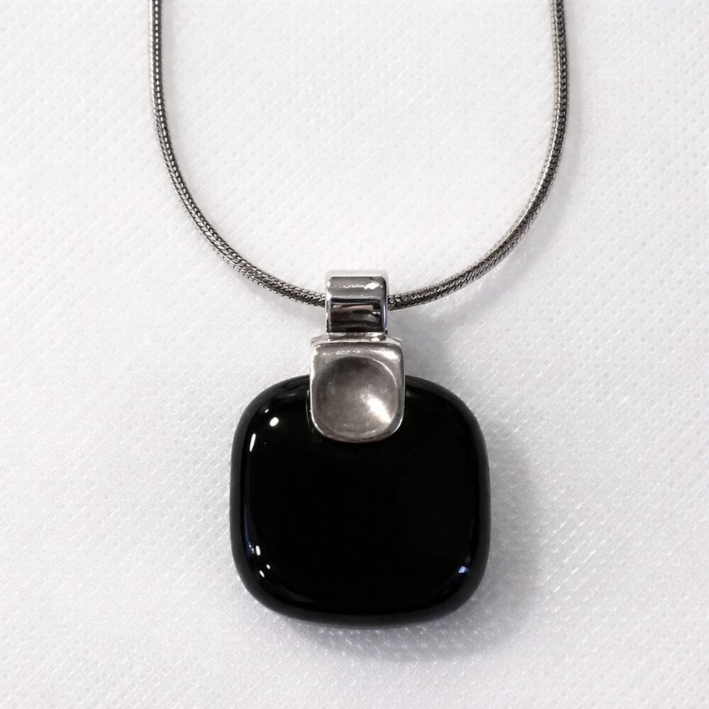 Vintage Colette Malouf 925 Sterling Silver Art Glass Modernist Square Necklace